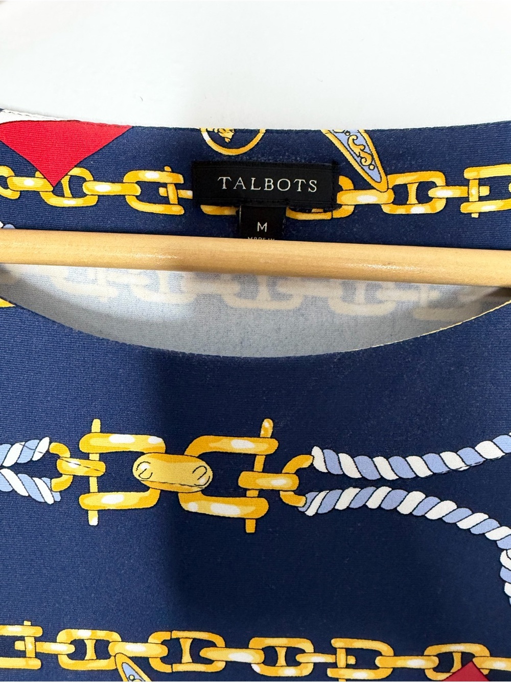 Talbots NAUTICAL-PRINT JEWEL-NECK SHIFT DRESS Medium Jersey - Picture 6 of 7